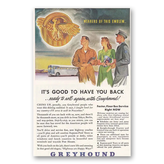 1945 Greyhound Good to Have You Back Vintage Magazine Print Ad