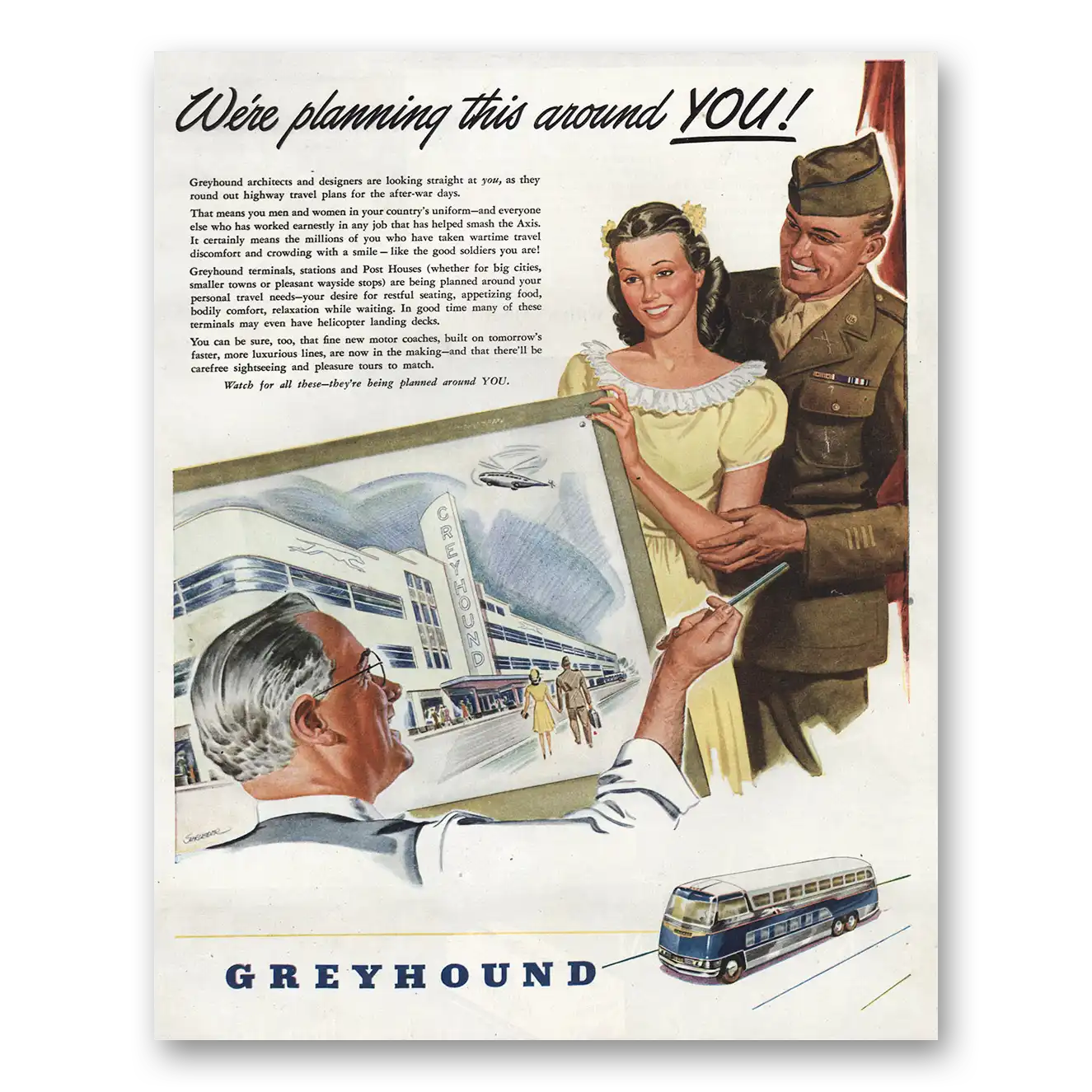 1945 Greyhound Planning This Around You Vintage Magazine Print Ad