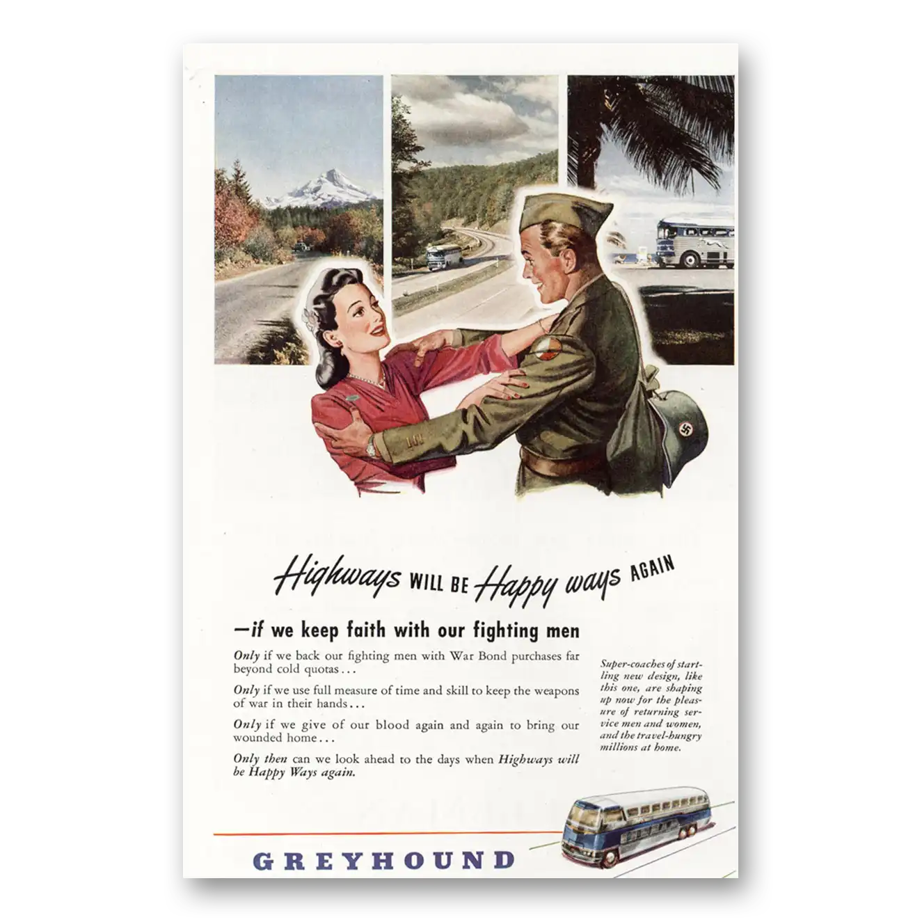 1945 Greyhound Highways Will Be Happy Ways Vintage Magazine Print Ad