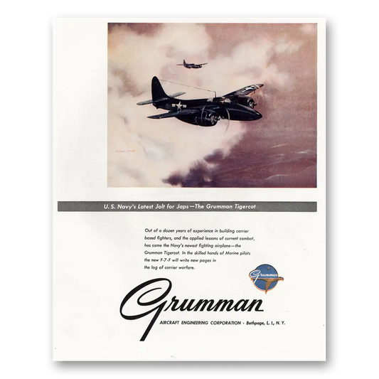 1945 Grumman Tigercat US Navy Jolt for Japs Vintage Magazine Print Ad