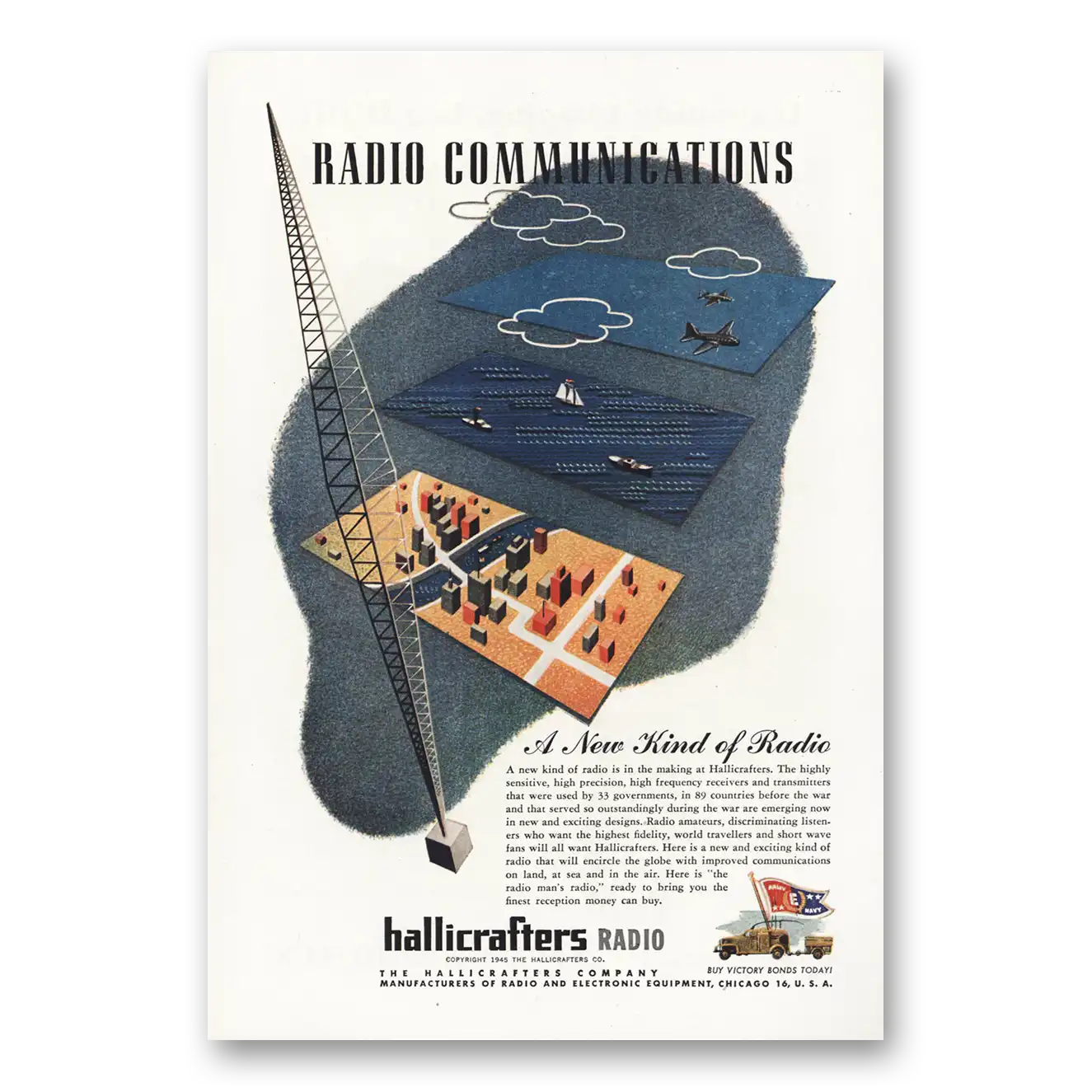 1945 Hallicrafters Radio Communications Vintage Magazine Print Ad