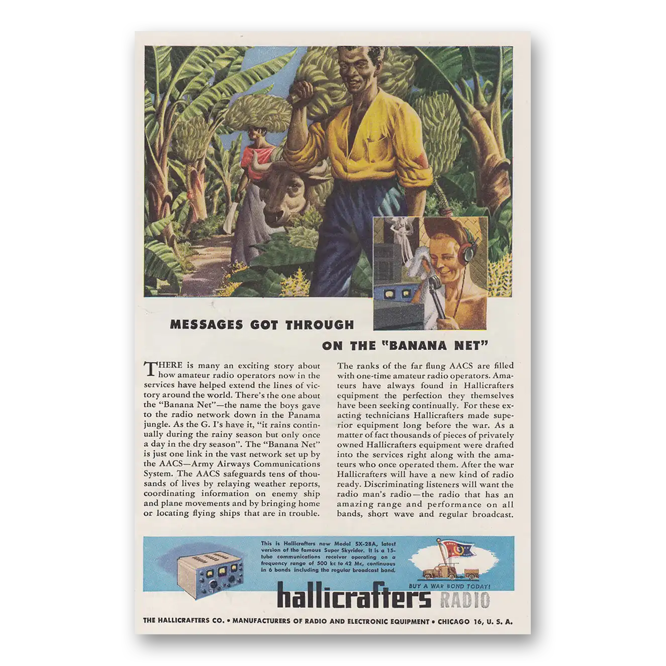 1945 Hallicrafters Messages Got Through On the Banana Net Vintage Magazine Print Ad