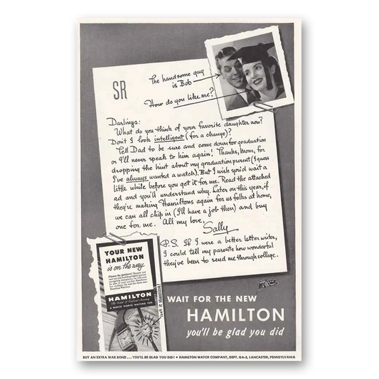 1945 Hamilton Watch Handsome Guy is Bob Vintage Magazine Print Ad
