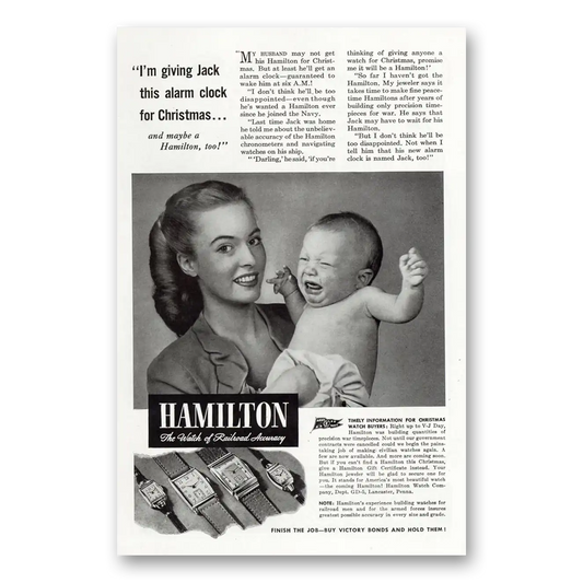1945 Hamilton Watch Giving Jack This Alarm Clock Vintage Magazine Print Ad