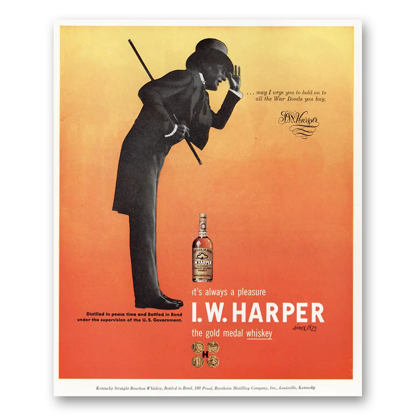 1945 I W Harper Whiskey Hold On to All the War Bonds You Buy Vintage Magazine Print Ad