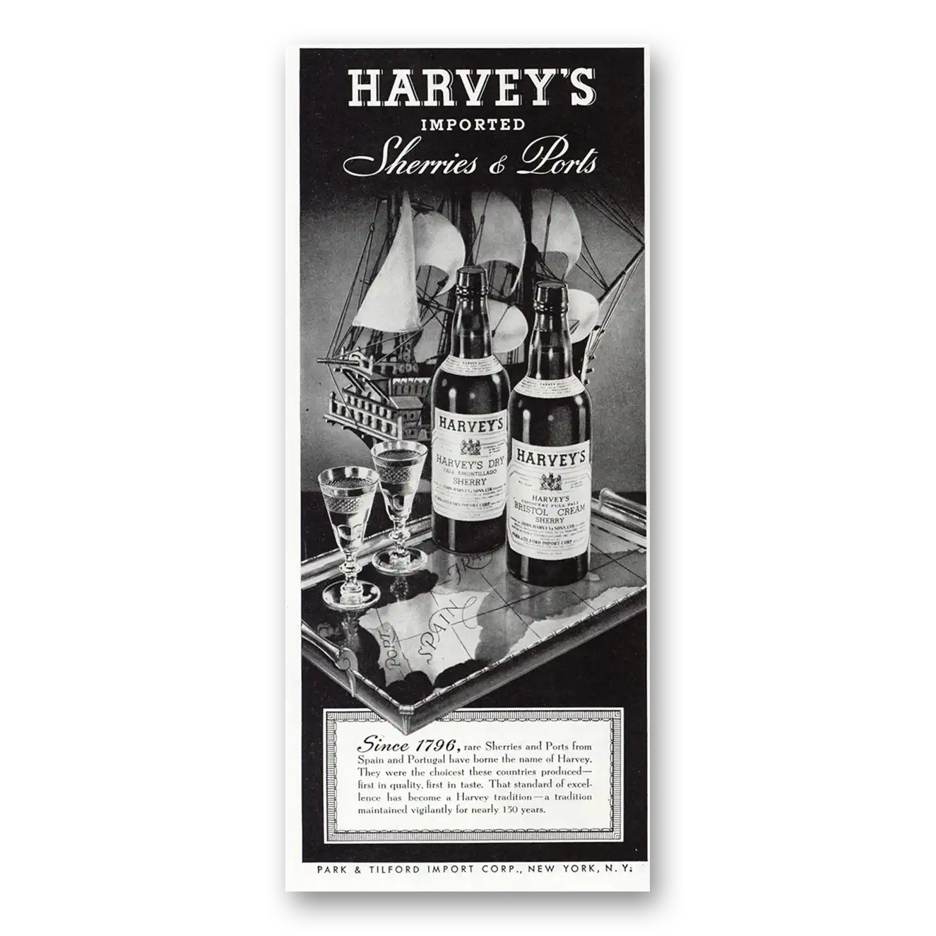 1945 Harveys Bristol Cream Sherries and Ports Since 1796 Vintage Magazine Print Ad