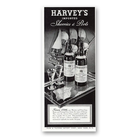 1945 Harveys Bristol Cream Sherries and Ports Since 1796 Vintage Magazine Print Ad