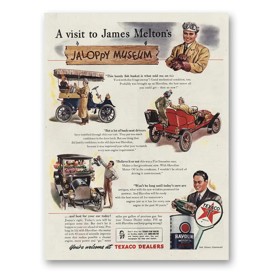 1945 Havoline Motor Oil James Melton Jaloppy Museum Vintage Magazine Print Ad