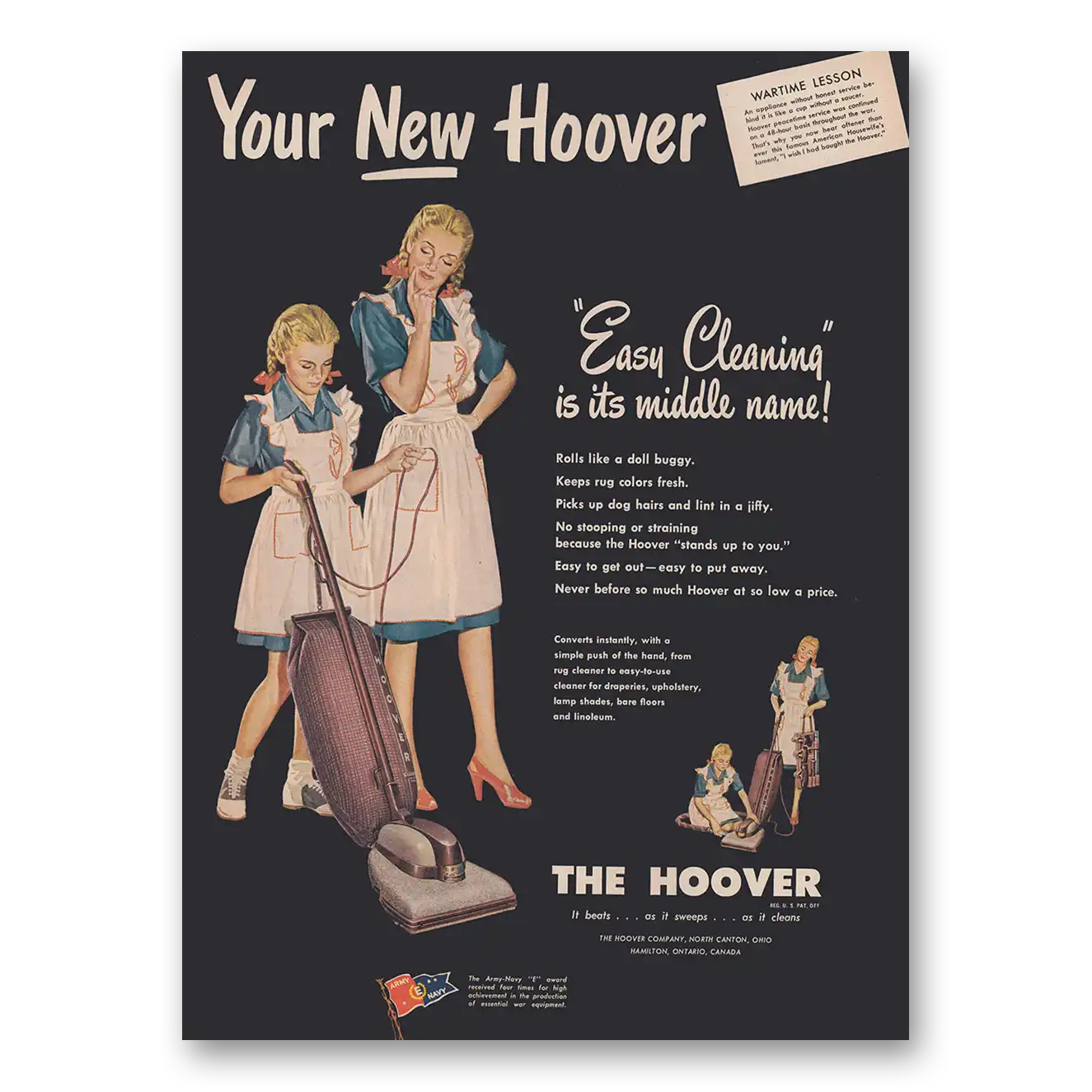 1945 Hoover Vacuum Easy Cleaning Is Its Middle Name Vintage Magazine Print Ad