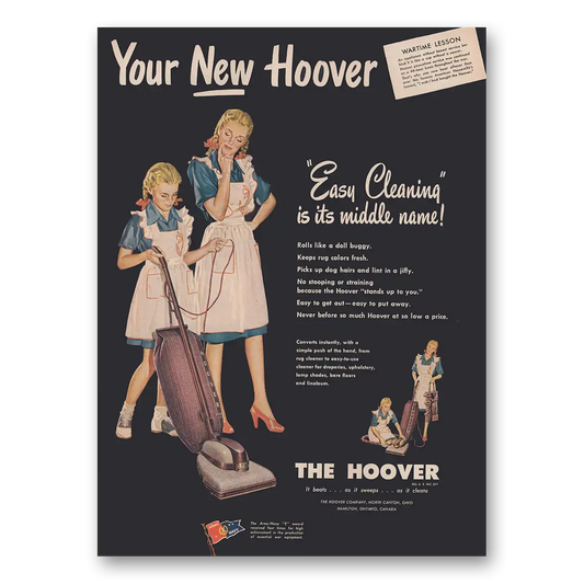 1945 Hoover Vacuum Easy Cleaning Is Its Middle Name Vintage Magazine Print Ad