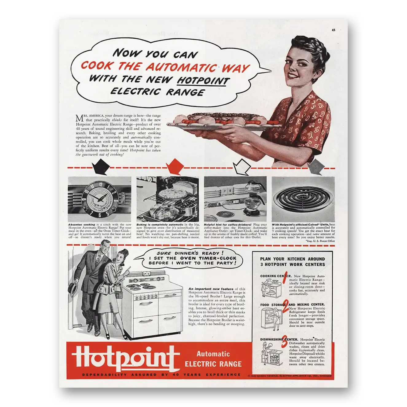 1945 Hotpoint Electric Range Cook Automatic Way Vintage Magazine Print Ad