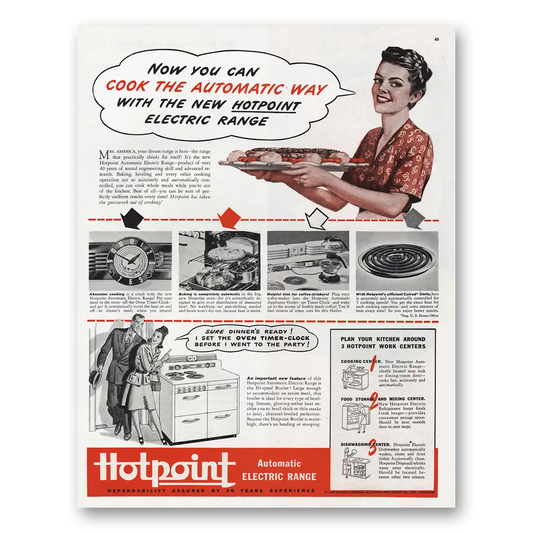 1945 Hotpoint Electric Range Cook Automatic Way Vintage Magazine Print Ad