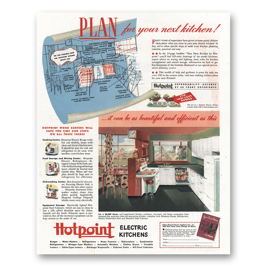 1945 Hotpoint Plan Your Next Kitchen Vintage Magazine Print Ad