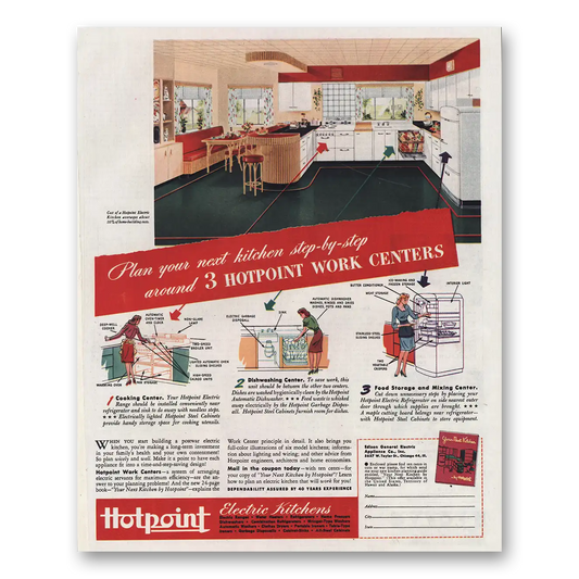 1945 Hotpoint Work Centers Vintage Magazine Print Ad