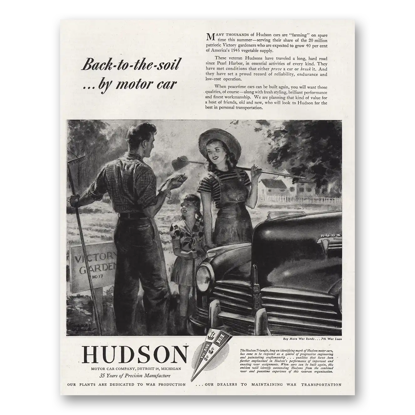 1945 Hudson Motor Car Back to the Soil Vintage Magazine Print Ad