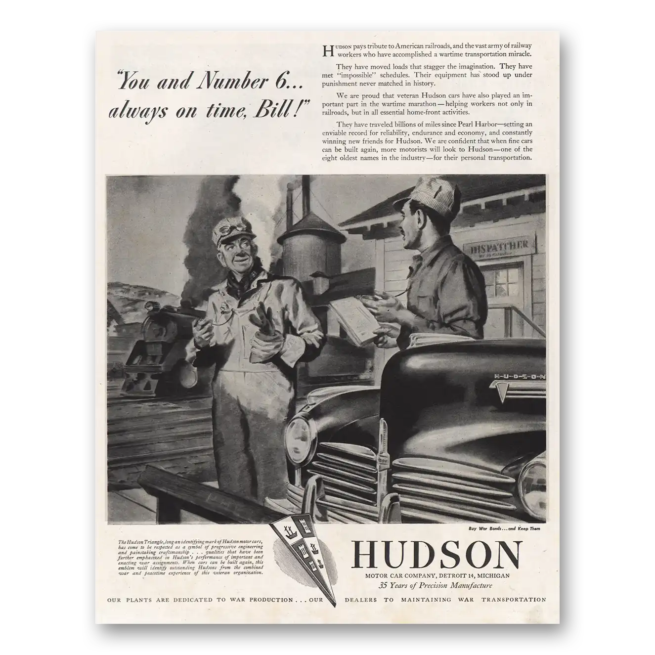 1945 Hudson Motor Car You and Number 6 Bill Vintage Magazine Print Ad