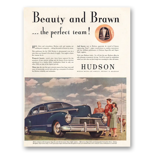 1945 Hudson Motor Car Beauty and Brawn Vintage Magazine Print Ad