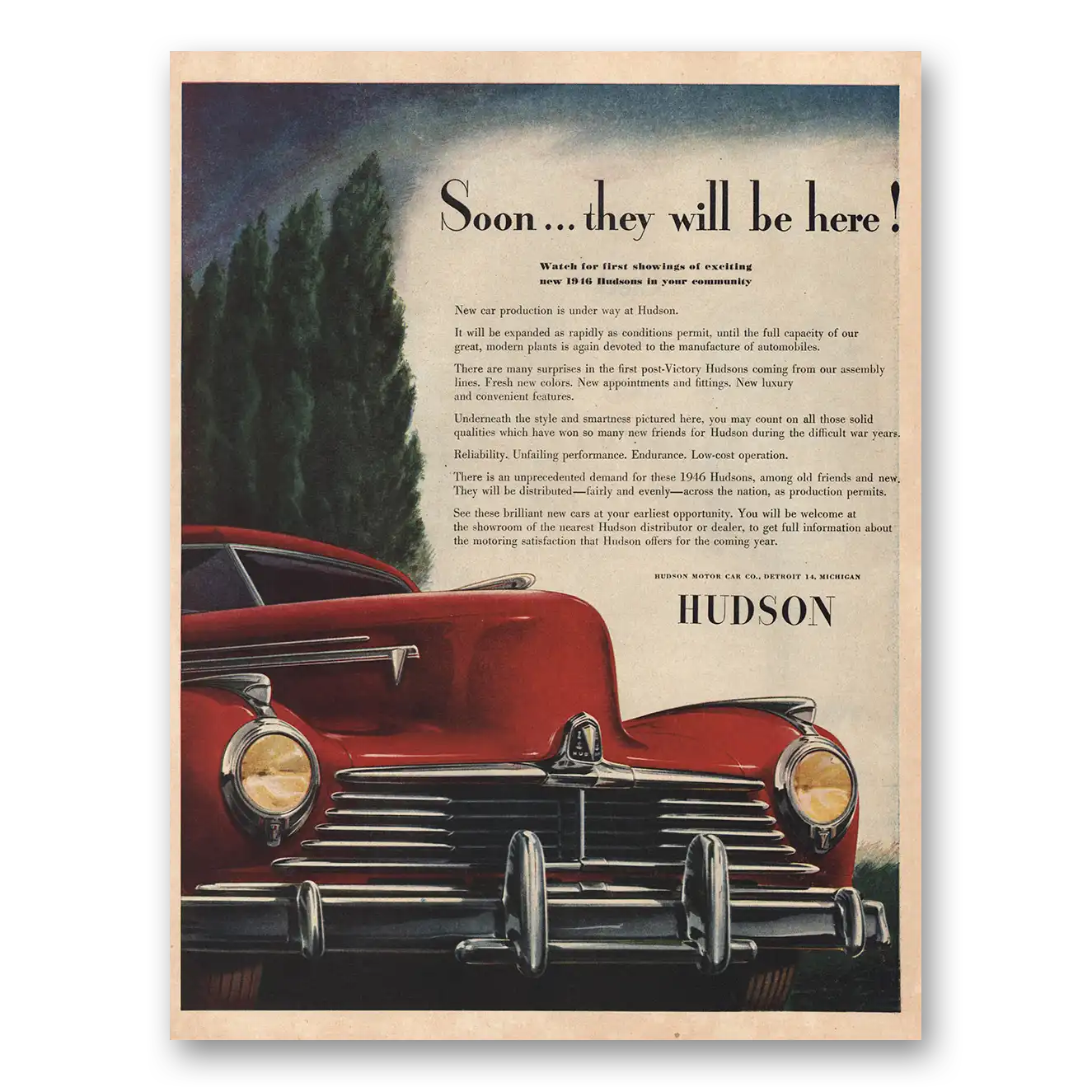 1945 Hudson Motor Car Soon They Will Be Here Vintage Magazine Print Ad