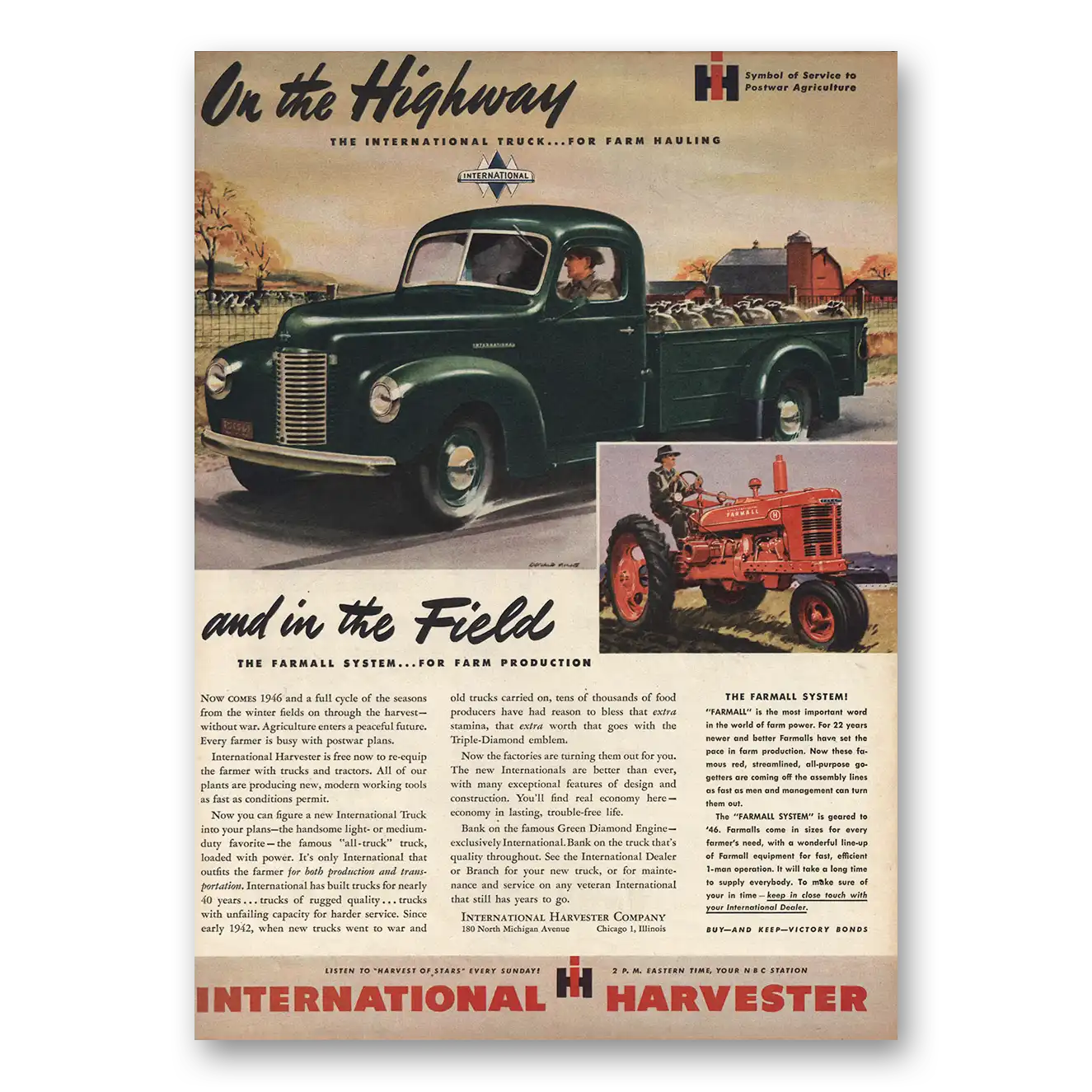 1945 International Harvester On the Highway In the Fields Vintage Magazine Print Ad