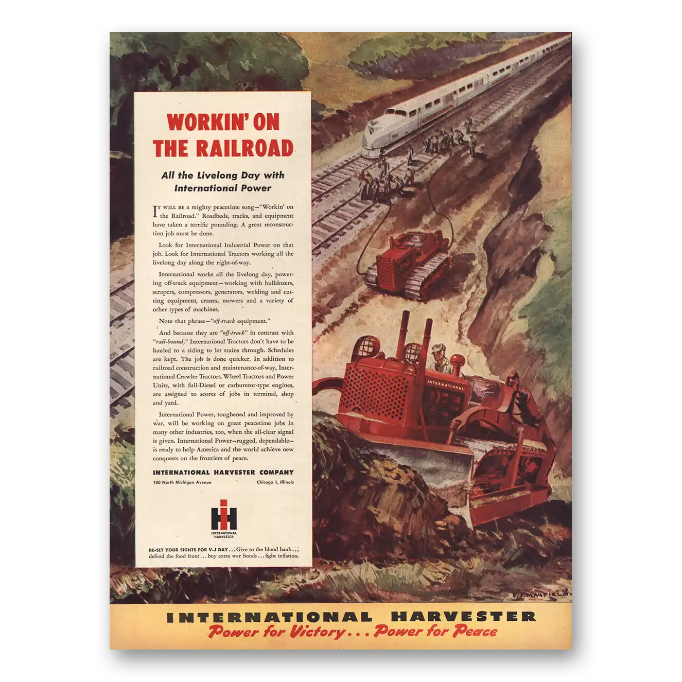 1945 International Harvester Workin On the Railroad Vintage Magazine Print Ad