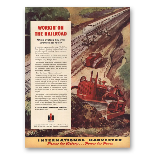 1945 International Harvester Workin On the Railroad Vintage Magazine Print Ad