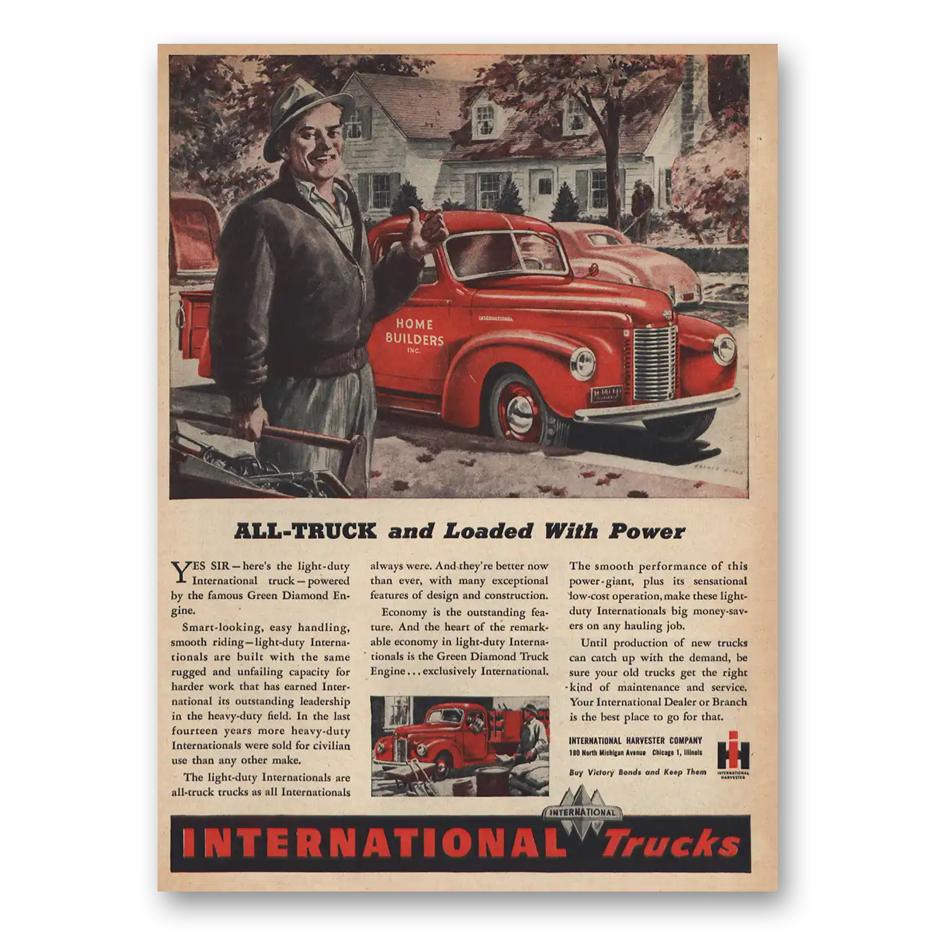 1945 International Trucks All Truck Loaded With Power Vintage Magazine Print Ad