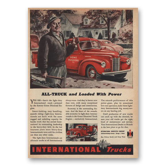 1945 International Trucks All Truck Loaded With Power Vintage Magazine Print Ad