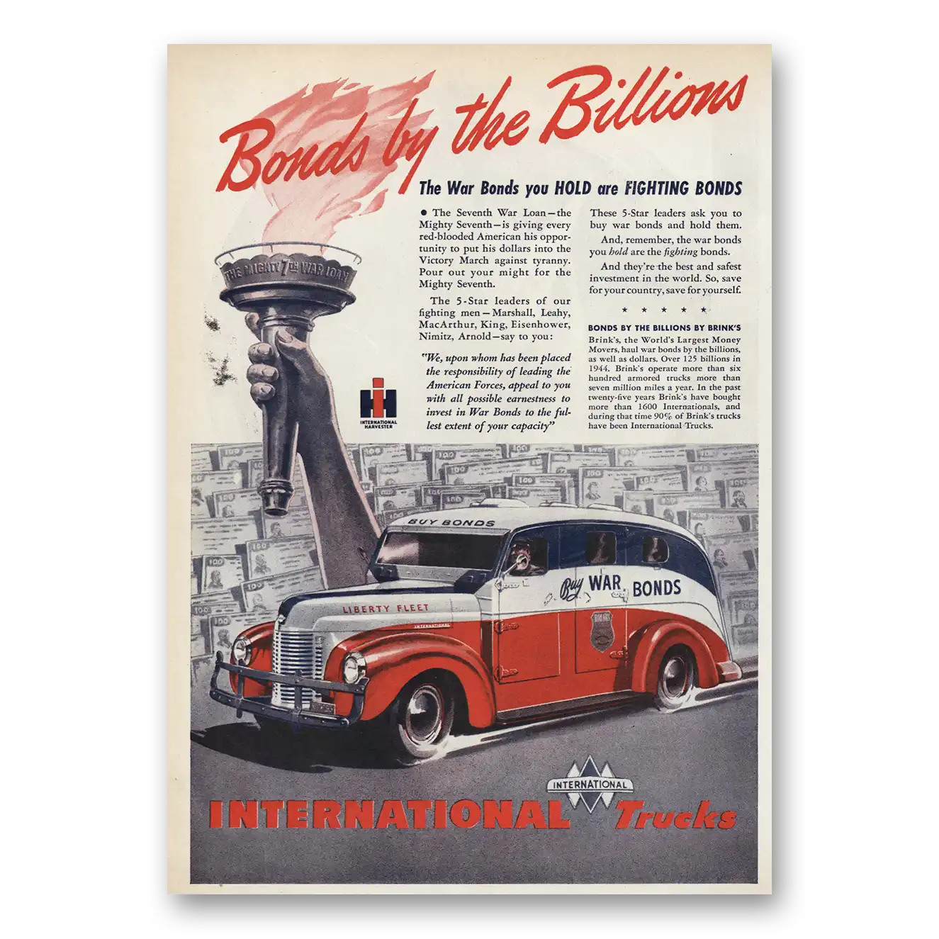 1945 International Trucks Bonds By the Billions Vintage Magazine Print Ad