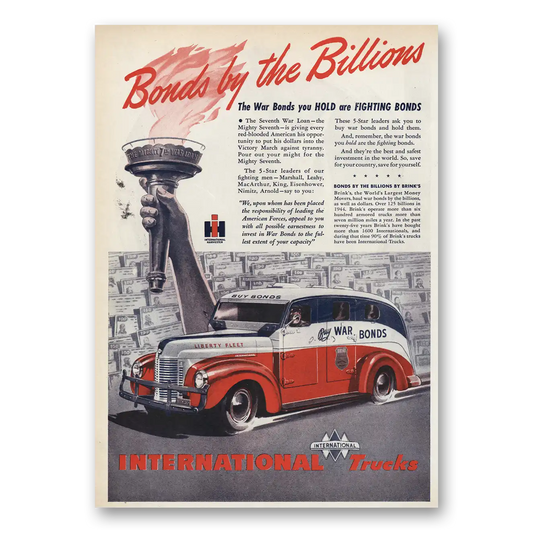 1945 International Trucks Bonds By the Billions Vintage Magazine Print Ad