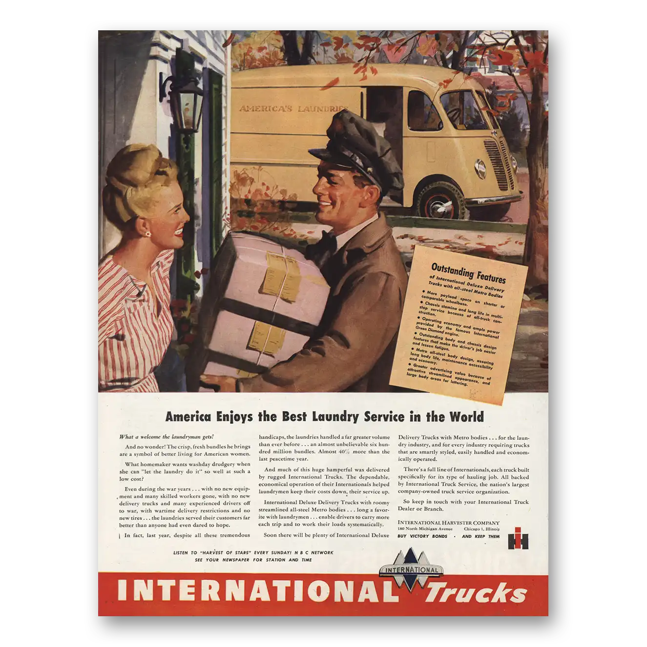 1945 International Trucks American Enjoys Best Laundry Service Vintage Magazine Print Ad