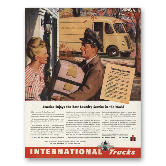 1945 International Trucks American Enjoys Best Laundry Service Vintage Magazine Print Ad