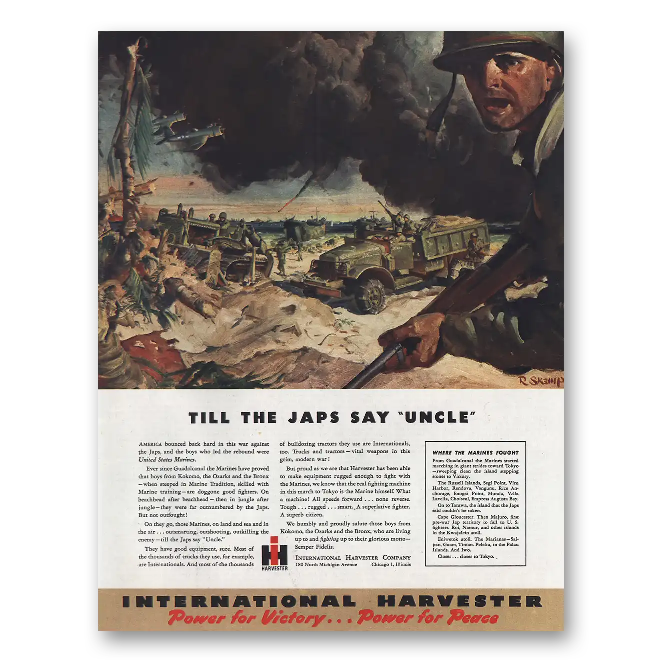 1945 International Harvester Till Japs Say Uncle Vintage Magazine Print Ad