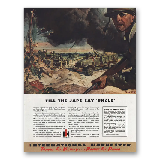 1945 International Harvester Till Japs Say Uncle Vintage Magazine Print Ad