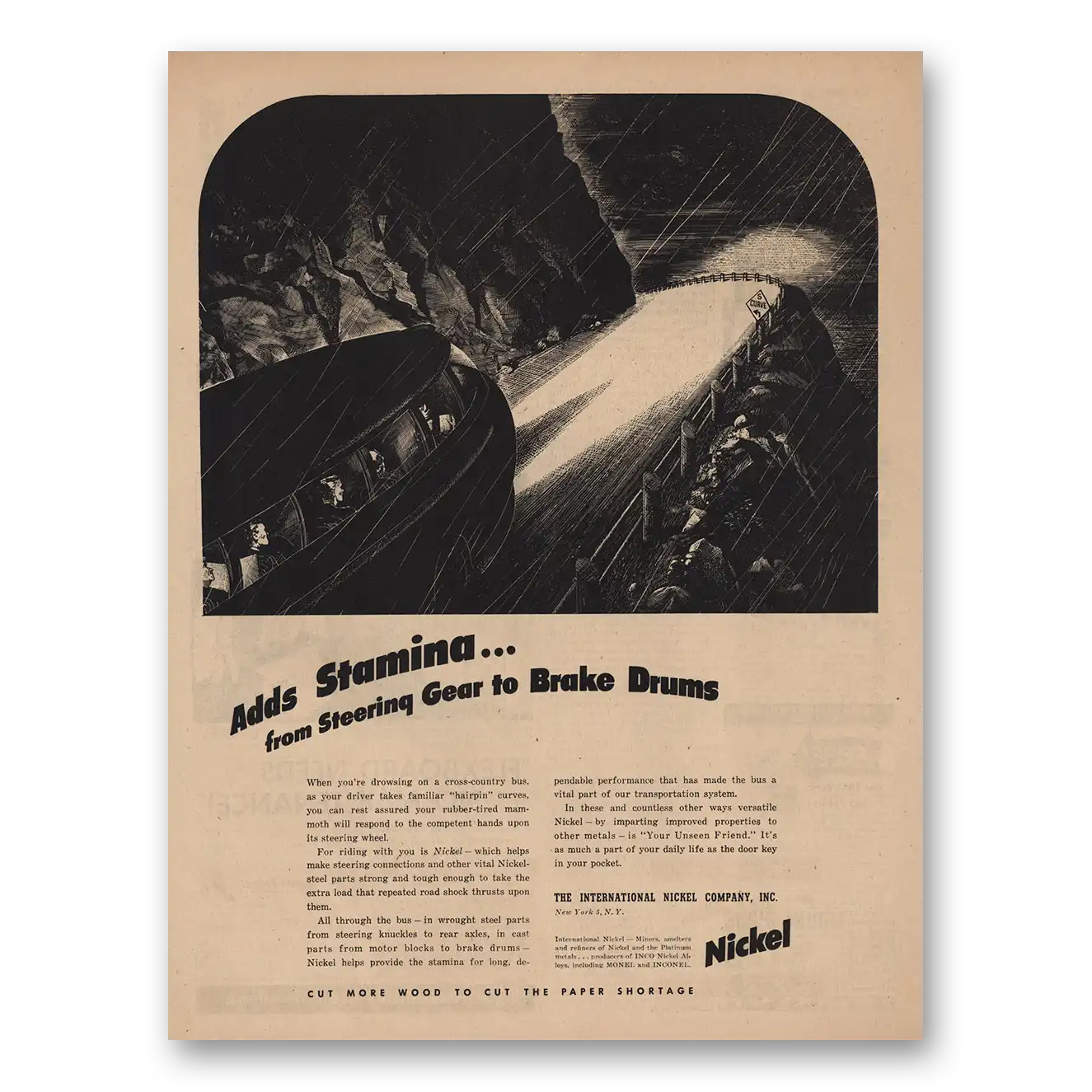 1945 International Nickel INCO Adds Stamina Vintage Magazine Print Ad