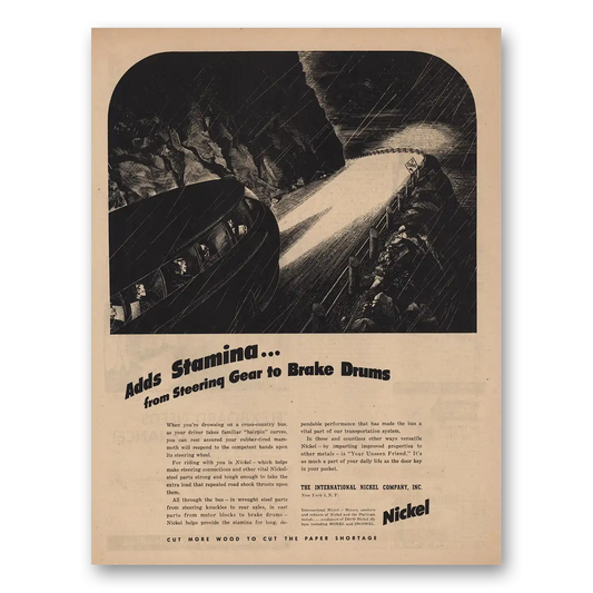 1945 International Nickel INCO Adds Stamina Vintage Magazine Print Ad