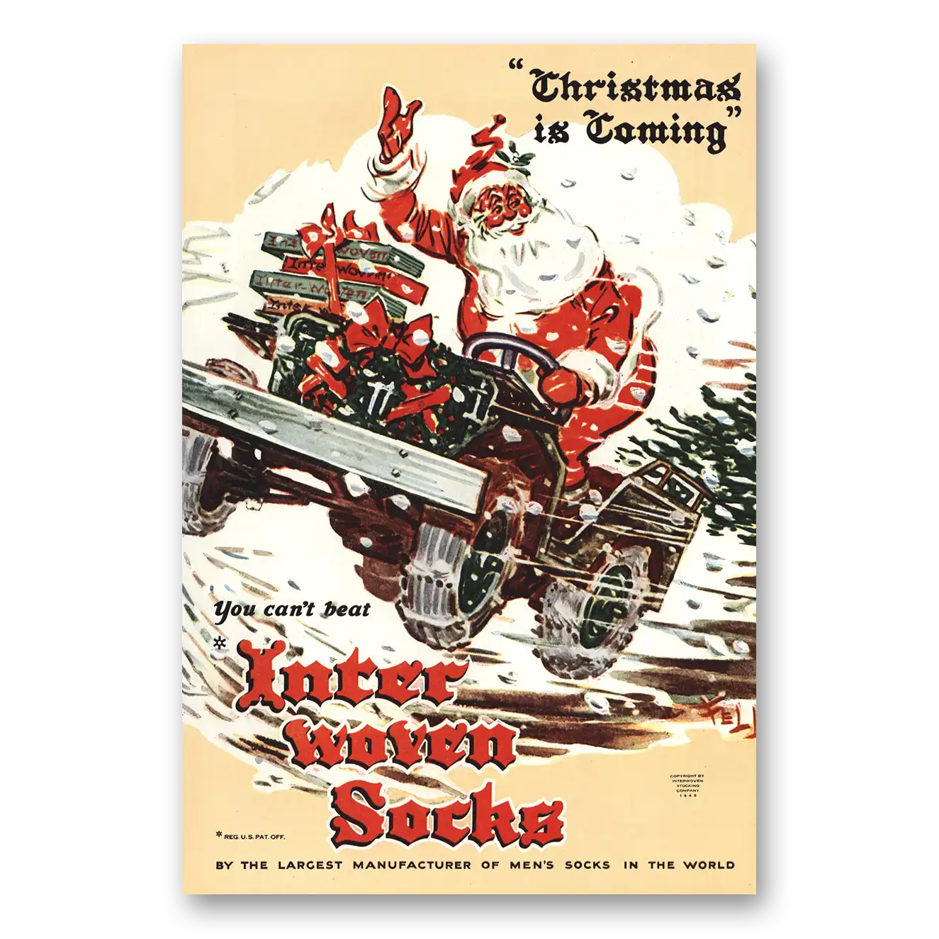 1945 Interwoven Socks Christmas Is Coming Santa Vintage Magazine Print Ad