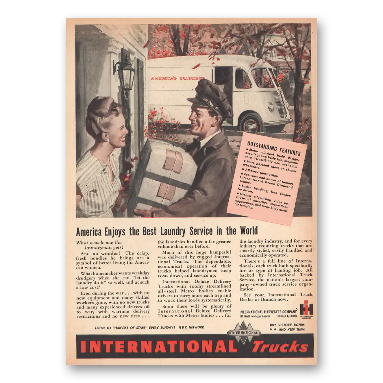 1945 International Trucks Best Laundry Service In the World Vintage Magazine Print Ad