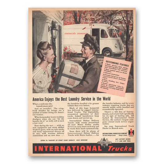 1945 International Trucks Best Laundry Service In the World Vintage Magazine Print Ad