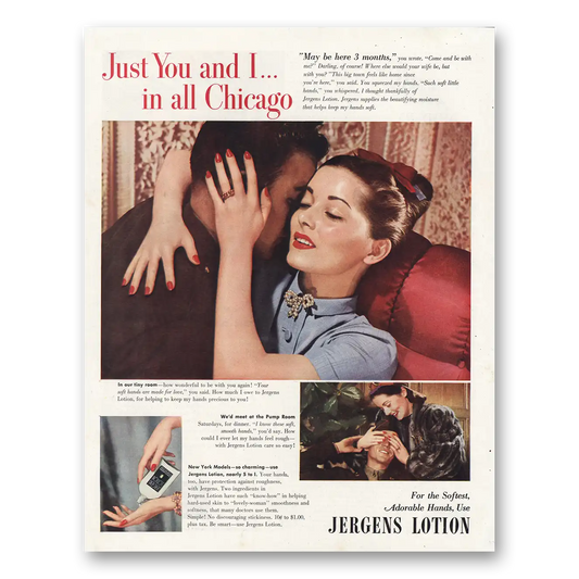 1945 Jergens Lotion Just You and I Chicago Vintage Magazine Print Ad