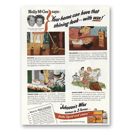 1945 Johnsons Wax Molly McGee Vintage Magazine Print Ad