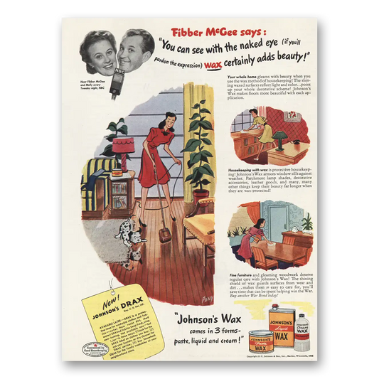 1945 Johnsons Wax Fibber McGee Vintage Magazine Print Ad