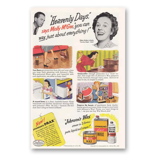 1945 Johnsons Wax Heavenly Days Says Molly McGee Vintage Magazine Print Ad