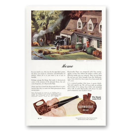 1945 Briar Pipe Home Raking Leaves Vintage Magazine Print Ad