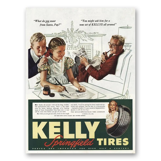 1945 Kelly Springfield Tires Want From Santa Pops Vintage Magazine Print Ad