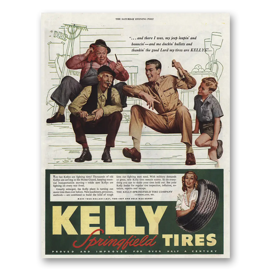 1945 Kelly Springfield Tires Jeep Leapin Bouncin Vintage Magazine Print Ad