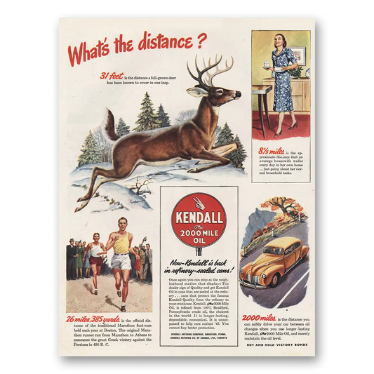 1945 Kendall Motor Oils Whats the Distance Deer Vintage Magazine Print Ad