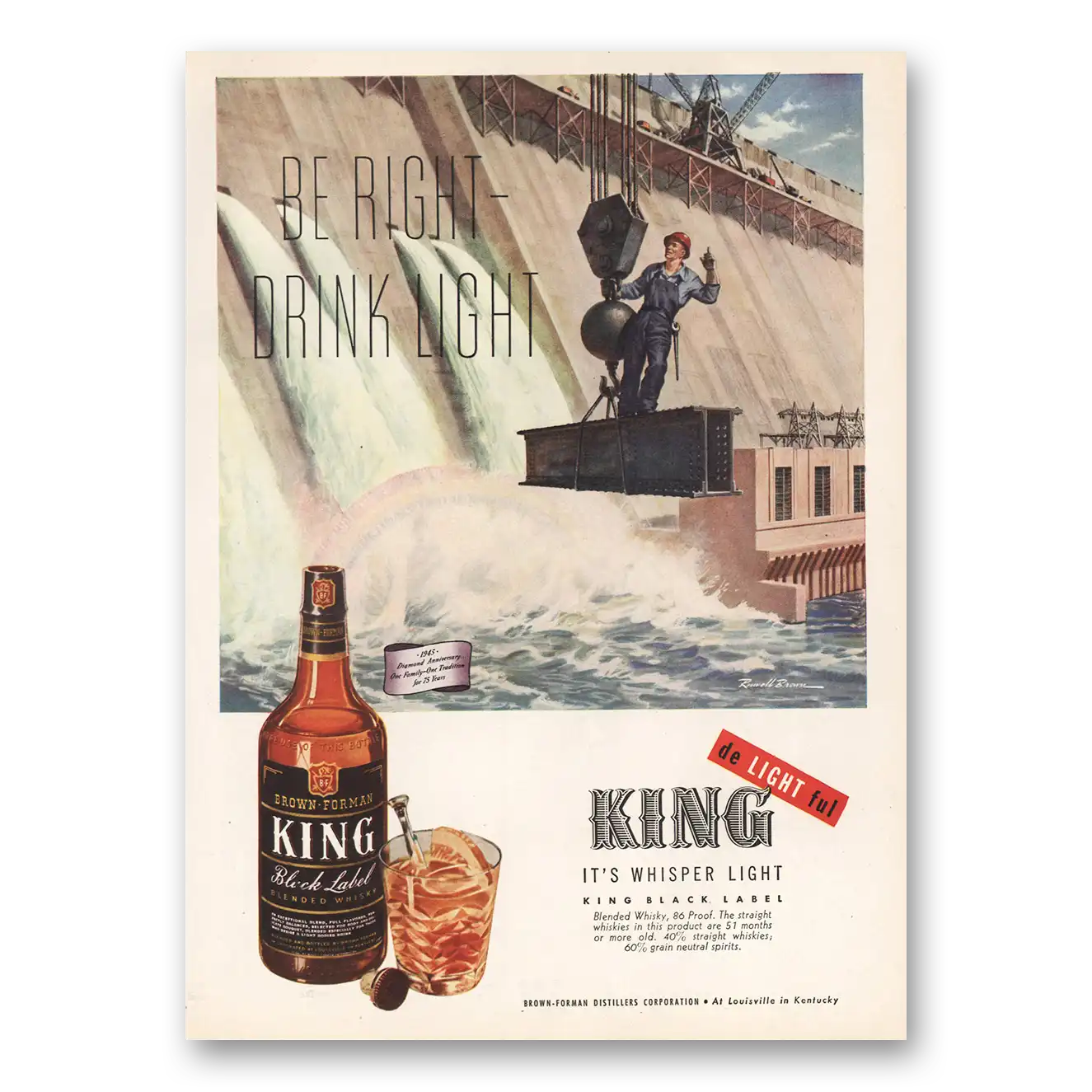 1945 King Whisky Be Right Drink Light Vintage Magazine Print Ad