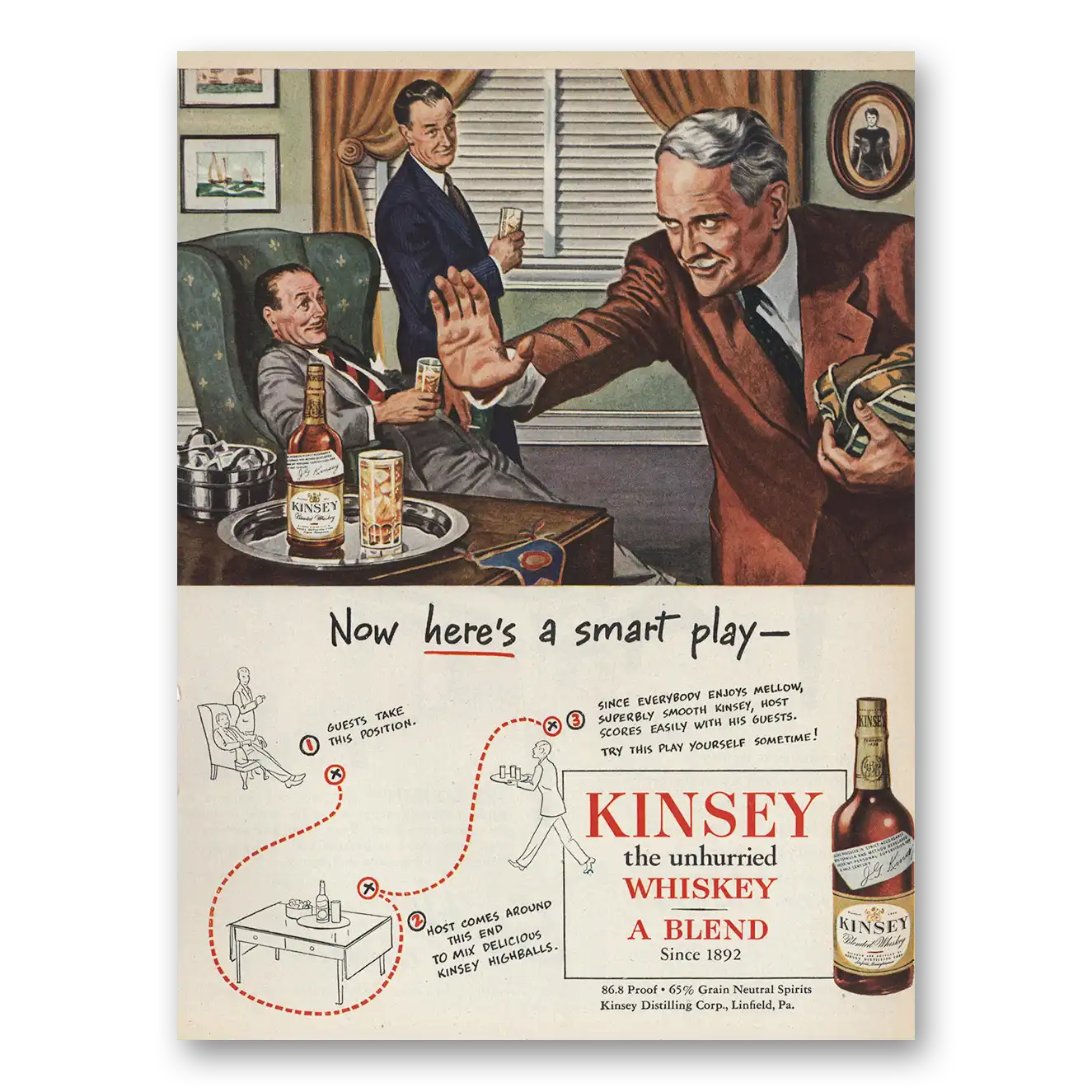 1945 Kinsey Whiskey Now Heres a Smart Play Vintage Magazine Print Ad