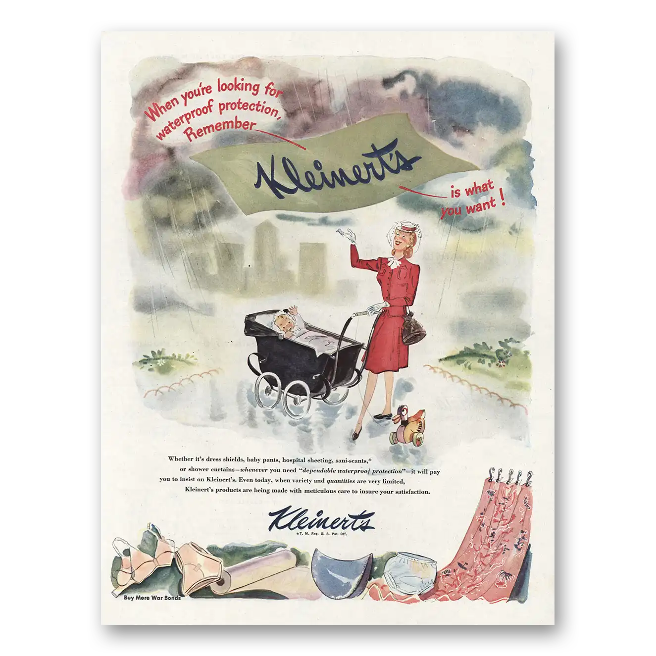 1945 Kleinerts Looking for Waterproof Protection Vintage Magazine Print Ad