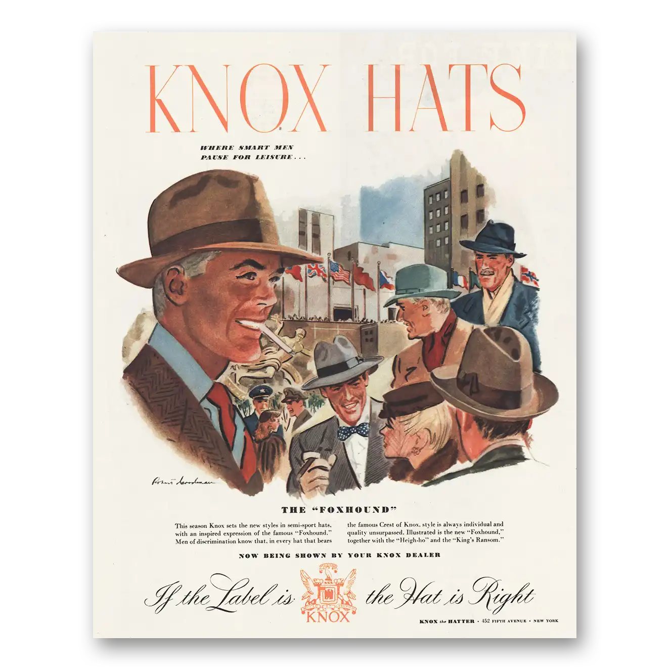 1945 Knox Hats The Foxhound Vintage Magazine Print Ad